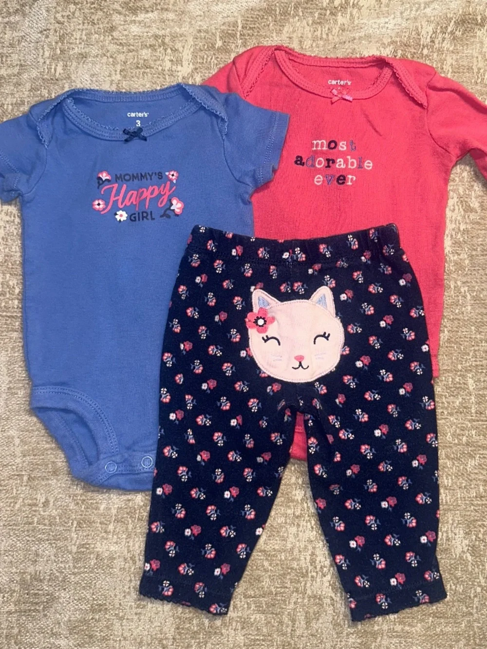 Kitty Floral Girls Carter’s Outfit Set size 3M vintage retired set